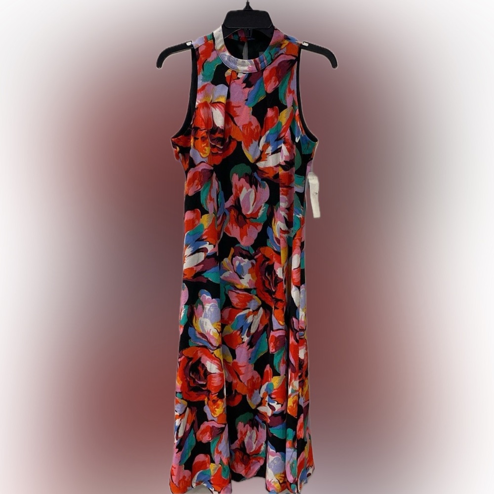 Donna Ricco Orange Blue Pleated Sleeveless Blouse